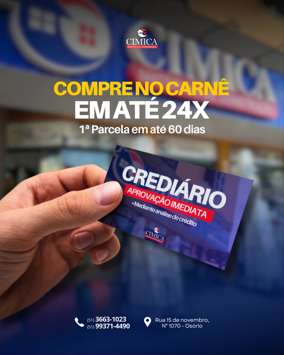 Crediário Cimica: parcele em até 24x no carnê